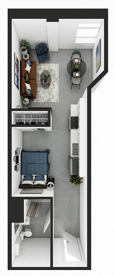 One Bedroom Design 1 Floorplan Rendering Market Lofts on Third Apartments Homes Birmingham Alabama
